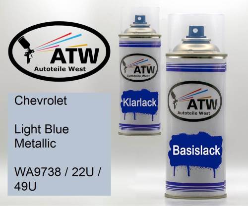 Chevrolet, Light Blue Metallic, WA9738 / 22U / 49U: 400ml Sprühdose + 400ml Klarlack - Set, von ATW Autoteile West.